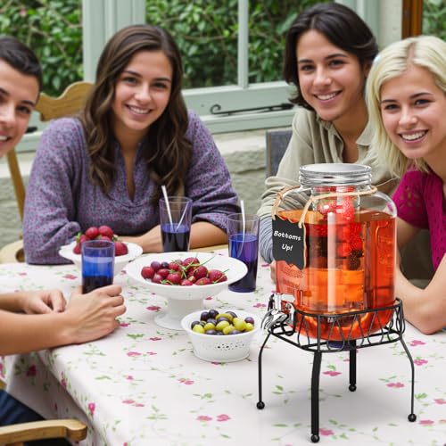 OneDream Glass Drink Dispenser for Parties, 1Gallon Beverage Dispenserd with Stand, Lemonade Dispenser with Stainless Stee...