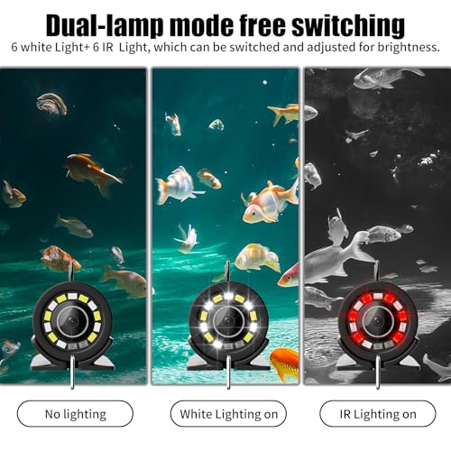 EIXAUP Underwater Fishing Camera, 7 inch HD IPS Monitor 1200TVL IP68 Wateproof Camera with 6 Pcs LED Lights + 6 Pcs IR Inf...