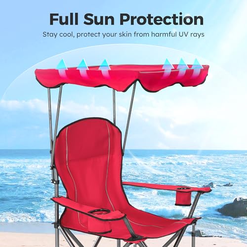 ALPHA CAMP Heavy Duty Canopy Lounge Chair Sunshade Hiking Travel Chair with Cup Holder