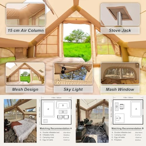Inflatable Camping Tent - 67.8 SqFt Large Inflatable Tents 4-6 People, Glamping Inflatable Hot Tent with Stove Jack,Blow U...