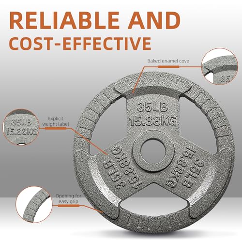 Fitvids Olympic Cast Iron 2-Inch Weight Plate for Strength Training & Weightlifting, Home Gym, Multiple Weights Available