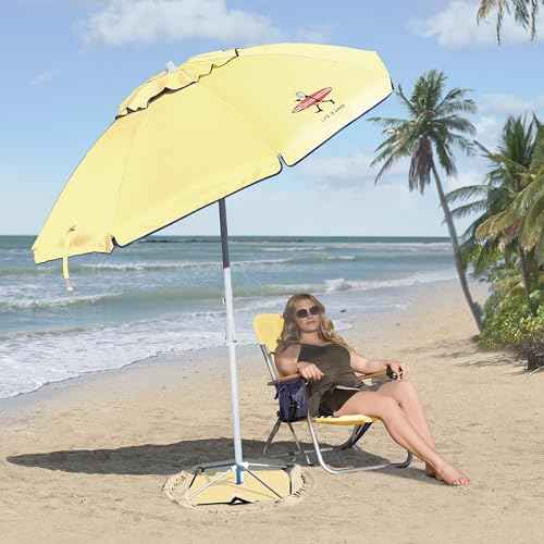 Life is Good 6.5' Outdoor Beach Umbrella with ANCHORX Heavy Duty High Wind Stability Sand Anchor and Carrying Bag