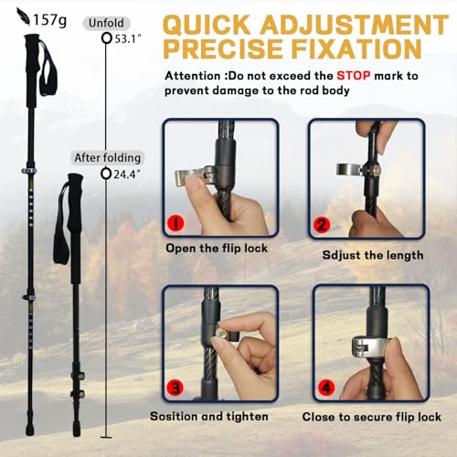 Hiking Poles 2 Pc - Collapsible Lightweight Carbon Fiber Trekking Poles, Adjustable & Telescopic for Backpacking, EVA Swea...