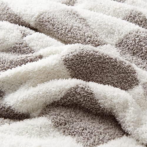 CozeCube Super Soft Fullfy Microfiber Reversible Knitted Blankets, Warm Cozy Fuzzy Plush Throw, Grey and White Checkered T...