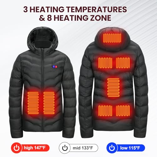 OAOA innovation Womens Heated Jacket with 10000mAh Battery Pack, Dual Control Button Heated Coat