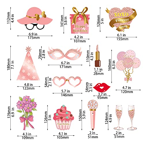 Birthday Decorations, Tumwisk 33PCS Birthday Photo Booth Props, Rose Gold Happy Party Decorations for Women, Glitter Selfi...