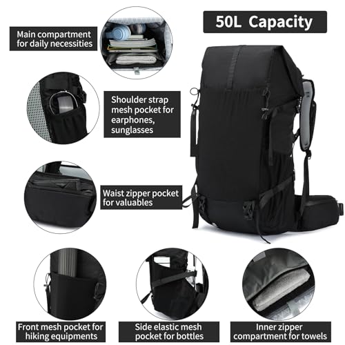 Hiking Backpack,40L to 50L Extra Large Capacity Hiking Bag,Internal Frame Camping Backpack,Upgraded X-PAC Lightweight Spor...