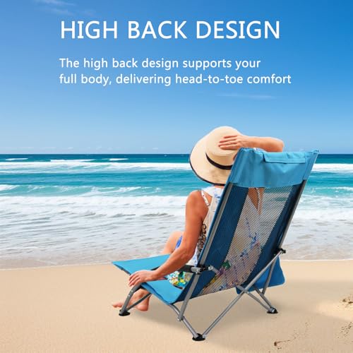 MKSY High Back Beach Chairs,2Pack Protable Folding Chair for Adults,Foding Camping Chairs with Carry Bag Cup Holder for Be...