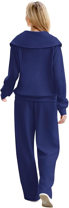 XIEERDUO Lounge Sets For Women 2025 Half Zip Sweatshirt And Wide Leg Sweatpant 2 Piece Outfits Sweatsuit Tracksuit