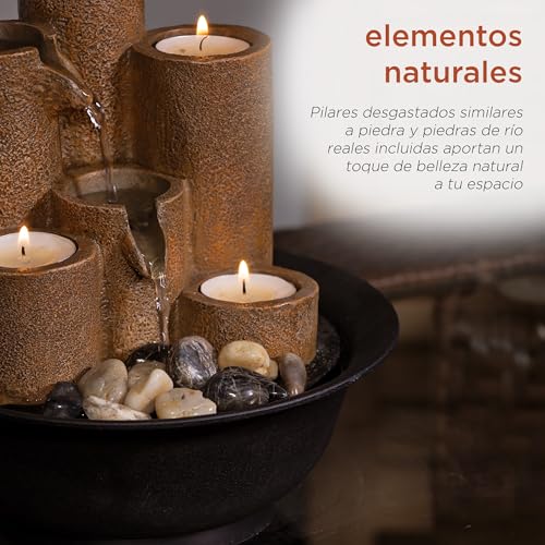 Alpine Corporation WCT202 Indoor Tabletop Tiered Water Fountain Featuring 3 Candles for Desktop and Table, 11", Brown