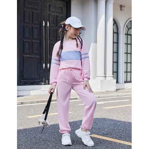 Arshiner Girls' Clothing Sets Sweatsuits Long Sleeve Color Block Pullover Sweatshirts and Lounge Pants with Pocket