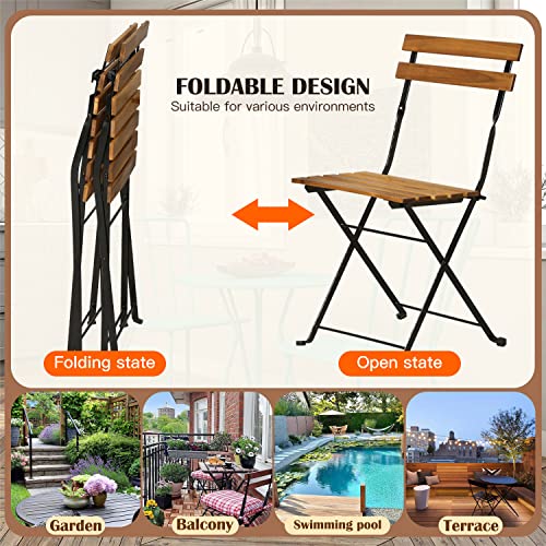 3-Piece Wood Patio Bistro Set Outdoor Furniture Set Bistro Table Set Patio Bistro Set Small Patio Table and Folding Chairs...