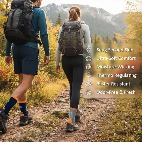 SPIRESNUG Warm Merino Wool Hiking Socks, Cushioned Winter Socks, Anti Blister, Moisture Wicking, Men & Women