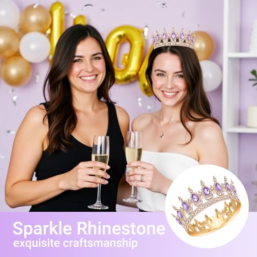 Queenship Crown for Women, Crystal Queen Crown for Birthday Costume Party Celebration (C#-Purple)