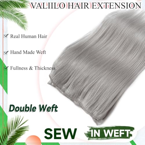 Human Hair Extensions Platinum Sliver 22 Inch Sew in Hair Extensions Real Human Hair Straight Double Weft Extensions for Women Real Hair