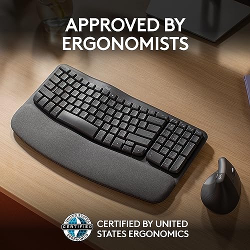 Logitech Wave Keys Wireless Ergonomic Keyboard with Cushioned Palm Rest, Comfortable Natural Typing, Easy-Switch, Bluetoot...