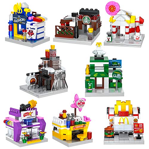 ZornRC 8 Packs Mini City Shop Street View Building Blocks Kit,MOC Construction Creative Educational Kit with Hair Salon & ...
