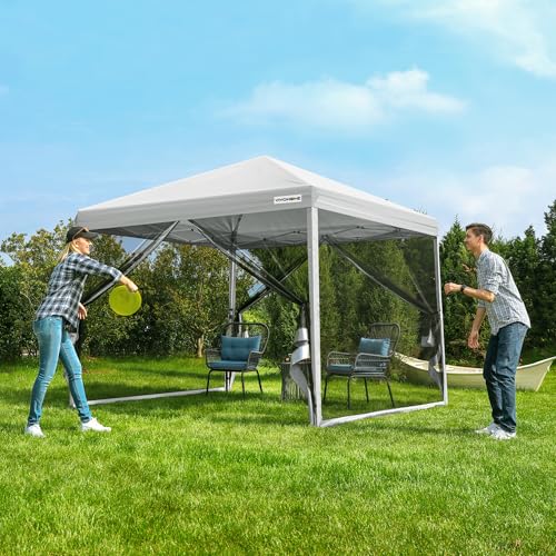 VIVOHOME 10x10ft Easy Pop-Up Canopy, Outdoor Screen Tent with Mosquito Netting, 2 Zipper Doors, and Roller Bag for Yard Ca...
