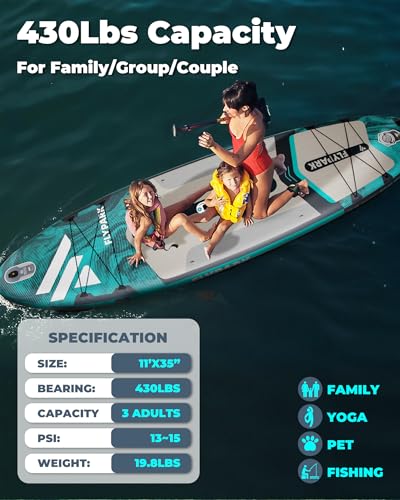 Flypark 10'8/11'x35'' Fishing&Family Stable Inflatable Paddle Boards, Extra Wide SUP Paddleboard Inflatable, 430lb Bearin...