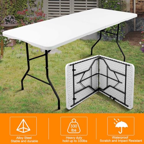 FROASISPRO 6ft Folding Table, Portable Heavy Duty Plastic Fold-in-Half Utility Table for Indoor/Outdoor Use, Dining, Campi...