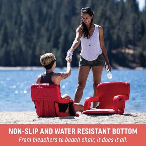 PICNIC TIME Ventura Portable Reclining Stadium Seat with Back Support, Folding Bleacher Chairs with Back and Cushion, Thick Padded Stadium Seat and Armrest, Includes Six Backrest Positions, (Burgundy)