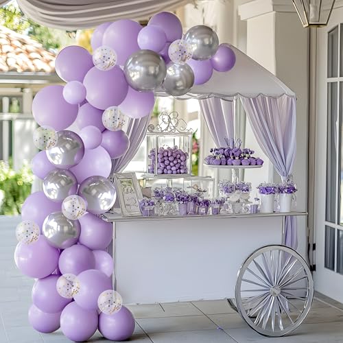 JOYIN 150 Pcs Pastel Purple Balloons, Different Sizes 18 12 10 5 Inch Pastel Purple Latex Balloon Arch Kit with Instructio...