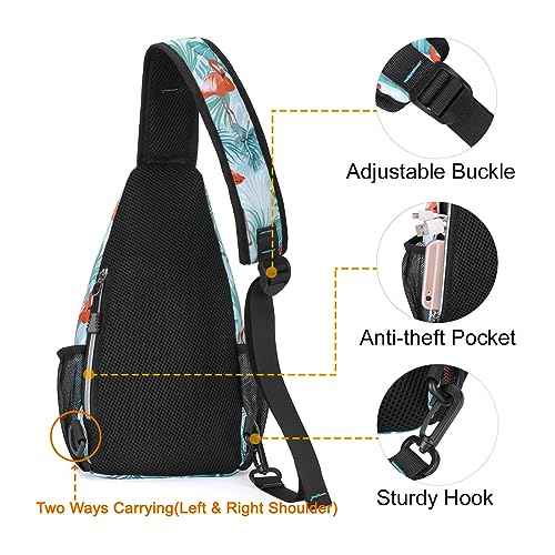 MOSISO Mini Sling Backpack,Small Hiking Daypack Pattern Travel Outdoor Sports Bag, Flamingo