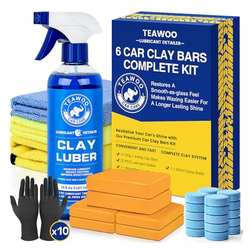 TEAWOO Clay Bars Kit, 6 Clay Bars & 20 PCS Lubricant Tablets, Complete Car Detailing Kit, Spray Bottle, Disposable Gloves ...