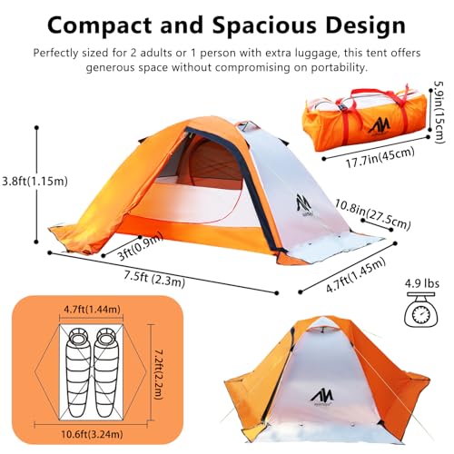 HIKERBRO Winter Camping Tent - Lightweight & Waterproof Backpacking Tent, 2 Person 4 Season Tent for Snow and Cold Weathe...