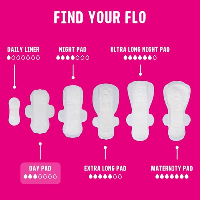 Flo - Day Menstrual Pads (44 Pack) - Regular Flow - Leak Locking - Winged + Ultra-Thin - Natural, Absorbent, Soft, & Breathable - Bamboo Period Pads for Women - Plant Based - Vegan & Cruelty Free