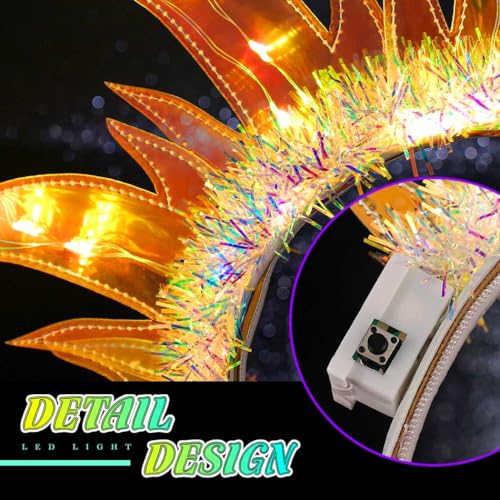 JEAIRTS Light Up Fire Headband Glow Flame Crown Headpiece Led Sun Goddess Hair Accessories for Women