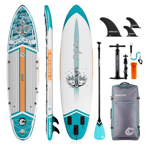 COOLCAA Inflatable Stand-Up Paddle Board, 480Lbs Capacity SUP Board with 34'' Extra Wide, Fishing Paddleboard with Accesso...