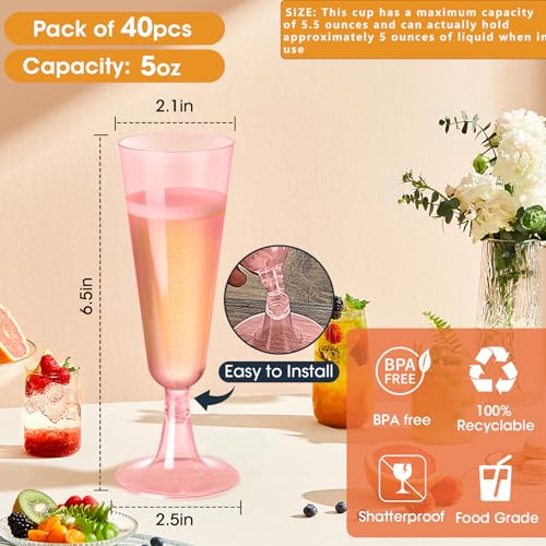 SUREHOME Pink Champagne Flutes Plastic Champagne Glasses Disposable Mimosa Glasses 40 Pack 5 Oz Acrylic Stemware Cocktail ...