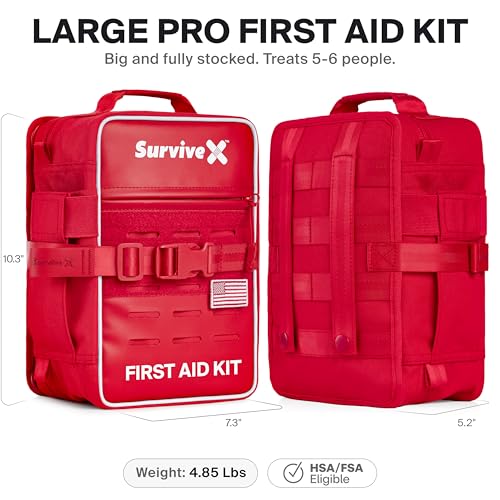 SurviveX Large Pro First Aid Kit for Car, Travel & Home - Emergency Kit for Hiking, Camping, Backpacking and Outdoors - In...