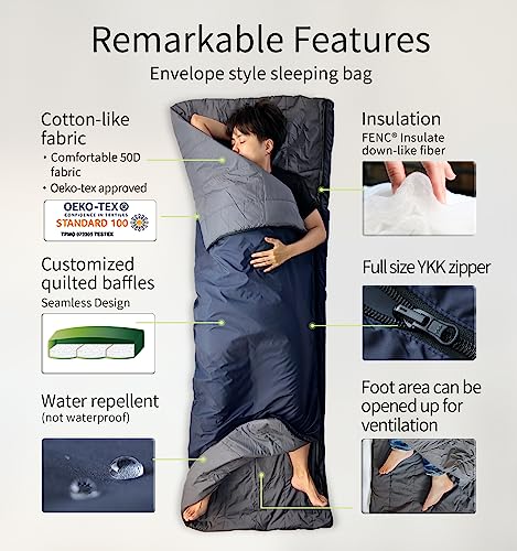 Litume Compact Sleeping Bag 68°F-50°F 1.6lbs, Combinable Lightweight Portable Packable sleep sacks for Adults for Backpack...