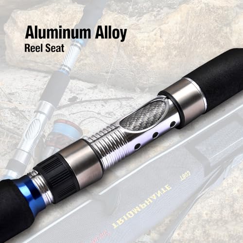 Fiblink 3-Piece Spinning Rod Heavy Spinning Fishing Rod Portable Fishing Rod Graphite Spin Rod (30-50 Pound Test)