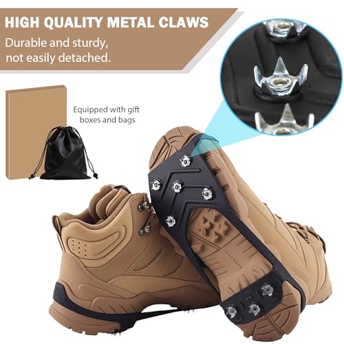 2 Pairs Ice Cleats for Shoes and Boots, Universal Non Slip Hiking Spikes, Micro Shoe Spikes for Snow and Ice, Durable Snow...