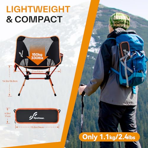 Sportneer Camping Chairs, Lightweight Outdoor Chairs with 2 Side Pockets & Storage Bag, Foldable & Portable Lawn Chairs fo...
