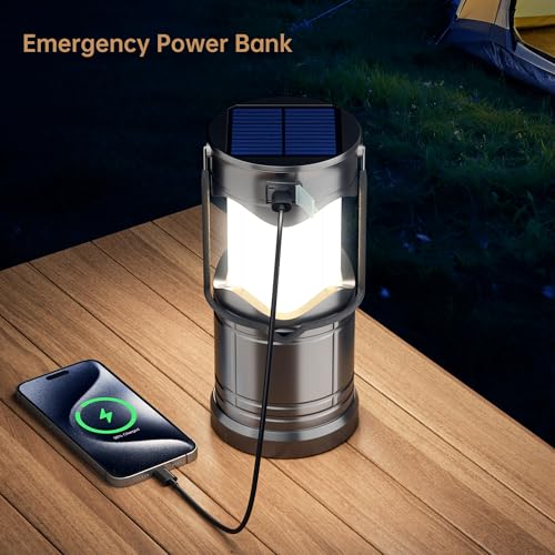 Lichamp 4-Pack Solar Camping Lantern, USB Rechargeable LED Lanterns Battery Powered Pop Up Flashlight Lamps with Three Mod...
