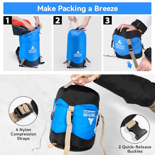 Hikenture Compression Sack for Sleeping Bag, Upgrade Anti-Tear Nylon Sleeping Bag Stuff Sack, 10L/14L/20L/30L Water-Resist...