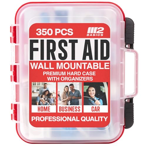M2 BASICS Professional First Aid Kit, 350 Pieces, Wall Mountable with Dual Layer Organization for Home, Business, Car, Veh...