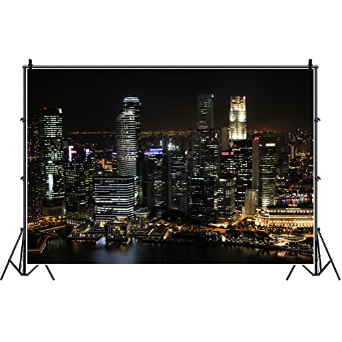 Laeacco 7x5ft Aerial View Famous Big City Backdrop for Photography Modern City Night View Background Skyscraper Urban Ligh...