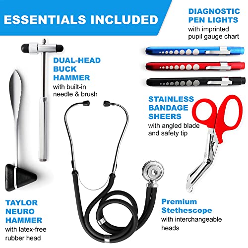 Primacare KB-9397-BK Stethoscope Case, Supplies Included, Black with Multiple Compartments, Portable and Lightweight First...