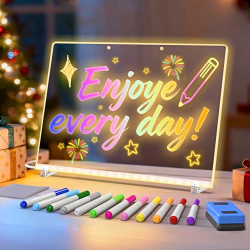 EHINI LED Drawing Board for Kids - 13.7x10.6 Inch Erasable Acrylic Electronic White Boards, with 12 Fluorescent Markers,St...