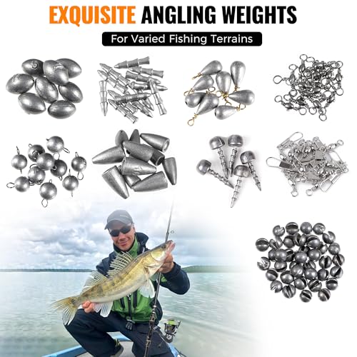 PLUSINNO 264/397pcs Fishing Accessories Kit, Organized Fishing Tackle Box with Tackle Included, Fishing Hooks, Fishing Wei...