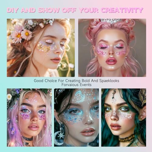 Silver Face Body Glitter Gel,Chunky Hair Glitter for Singer Concerts Silver Face Paint, Makeup Festival Rave Accessories f...
