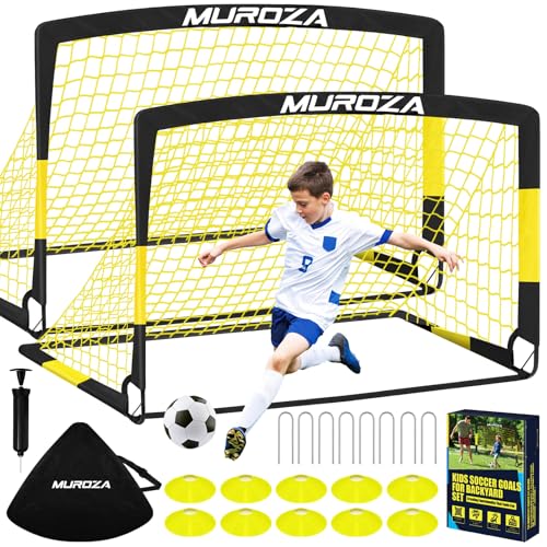 Soccer Goal, Kids Soccer Goals for Backyard Set, 2 Pack of Portable Pop Up Soccer Net with Soccer Ball, Cones, Complete Tr...