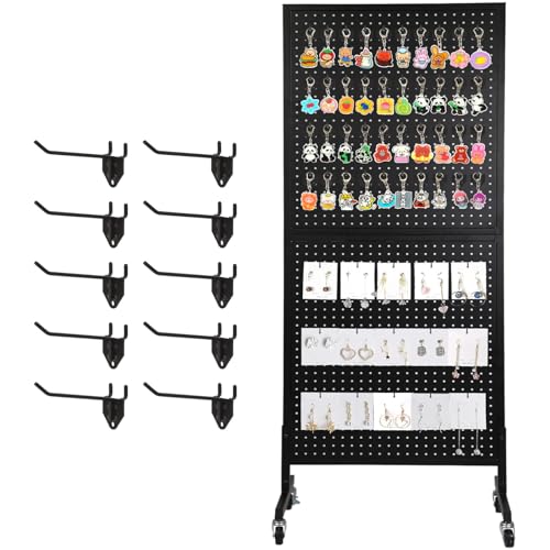 NectaCol 2'x 5' Standing Pegboard Display with T-Base, Pegboard Display Stand with Wheels, Metal Peg Board Display Rack, A...