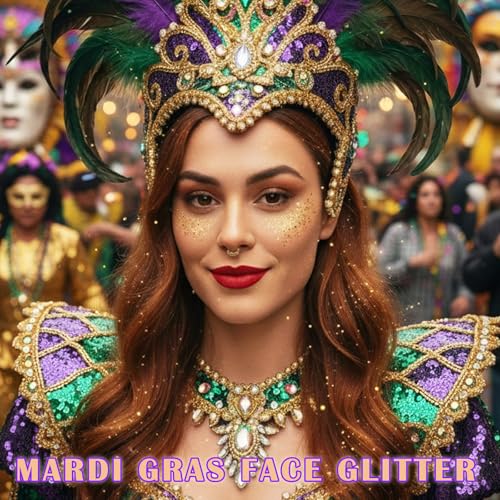 Paminify 4 Jars Gold Face Glitter,Mardi Gras Outfit for Women,Sparkle Gold Body Hair Glitter,Carnival Mardi Gras Makeup Ac...