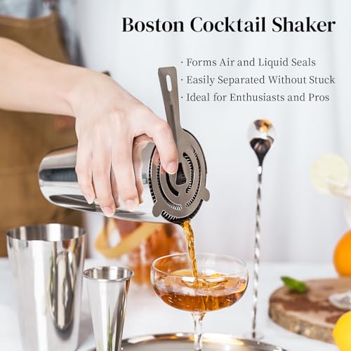 X Home Cocktail Shaker Set, Professional 4-Piece Bartender Kit with Boston Shaker, Hawthorne Strainer, Double Measuring Co...